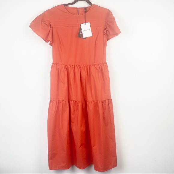 NWT WHO WHAT WEAR Dress Tiered Orange Flutter Short Sleeve A-line Midi Dress M - Picture 4 of 15